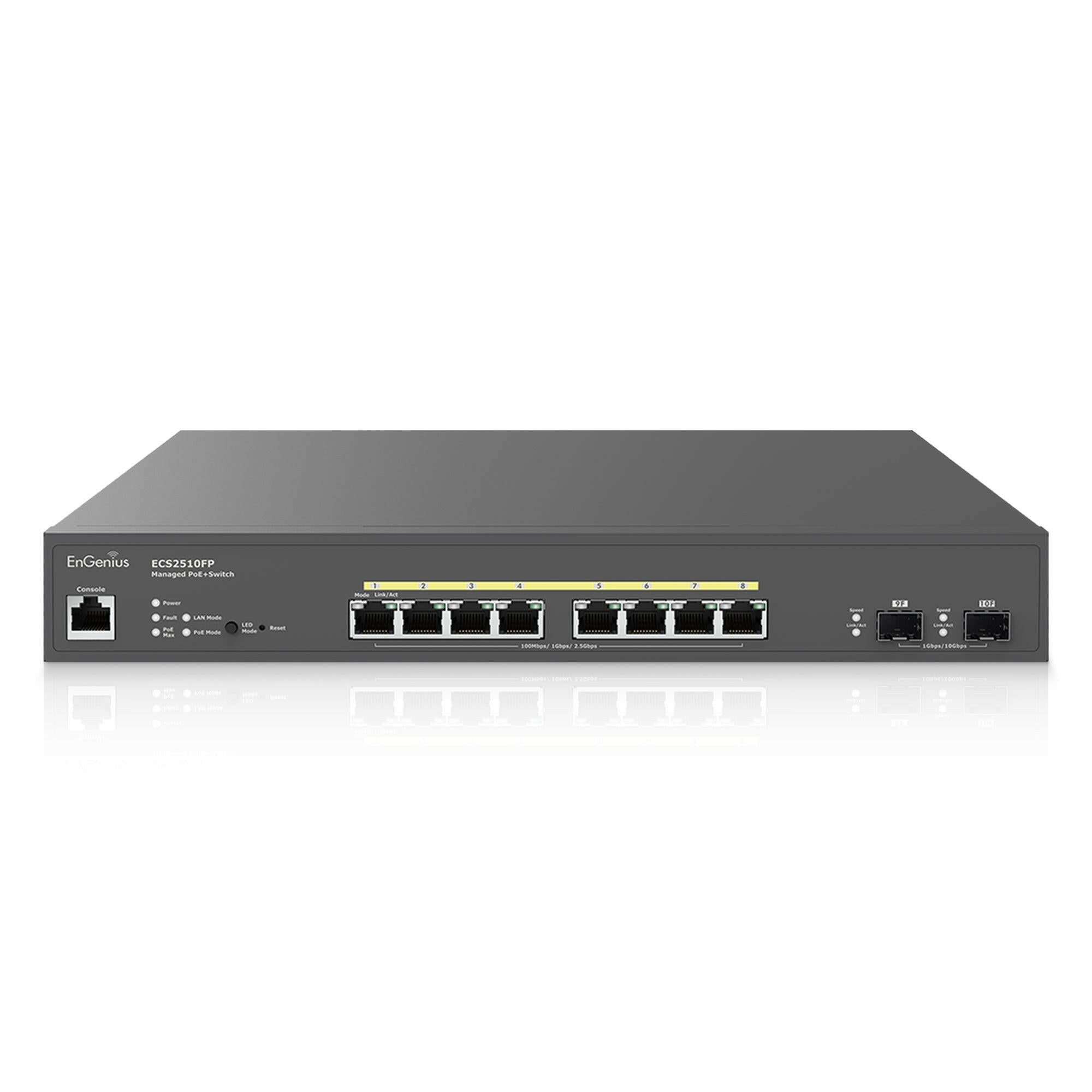 ECS2510FP: Cloud Managed 8 Port Switch 240W PoE+ Multi-Gigabit 2.5 Gb w/ 2 SFP+ Uplink Ports