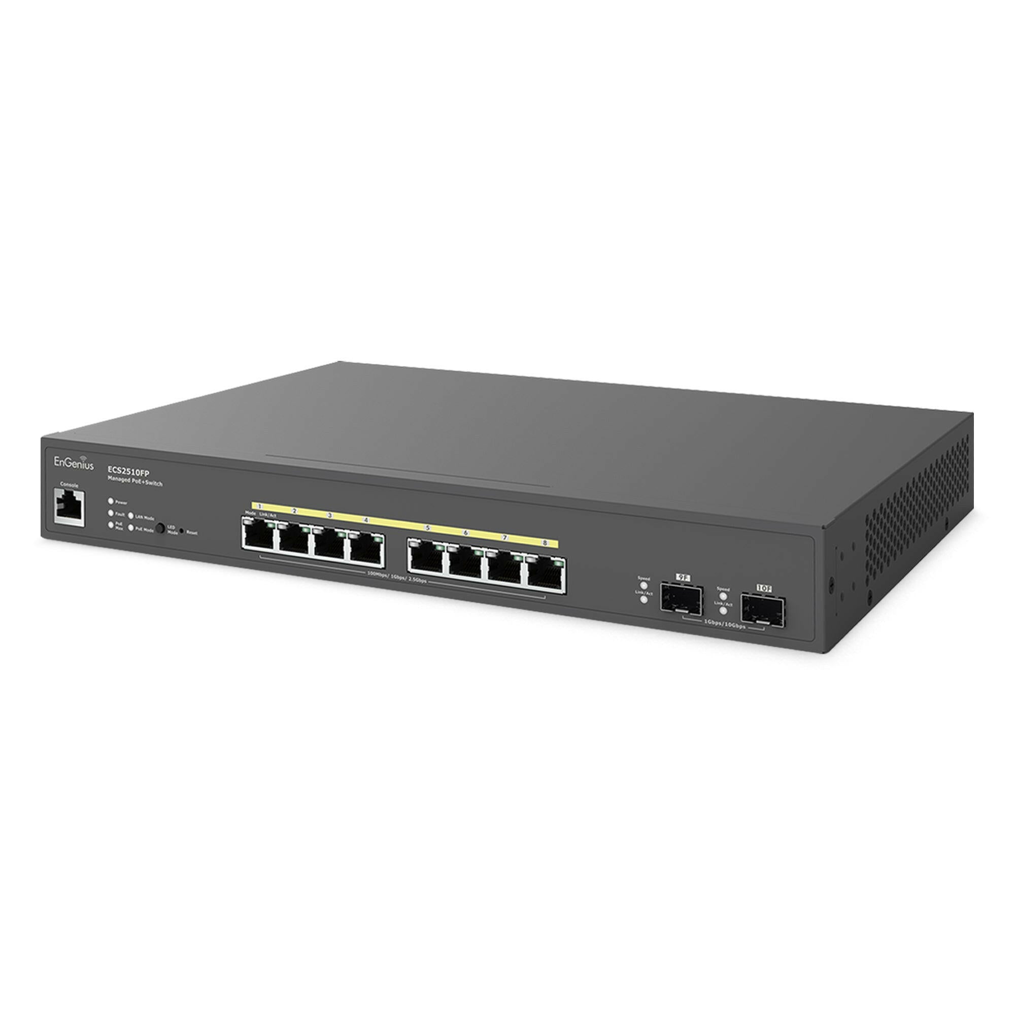 Cloud Switch Button ECS2510FP: Cloud Managed 8 Port Switch 240W PoE+ Multi-Gigabit 2.5 Gb ...