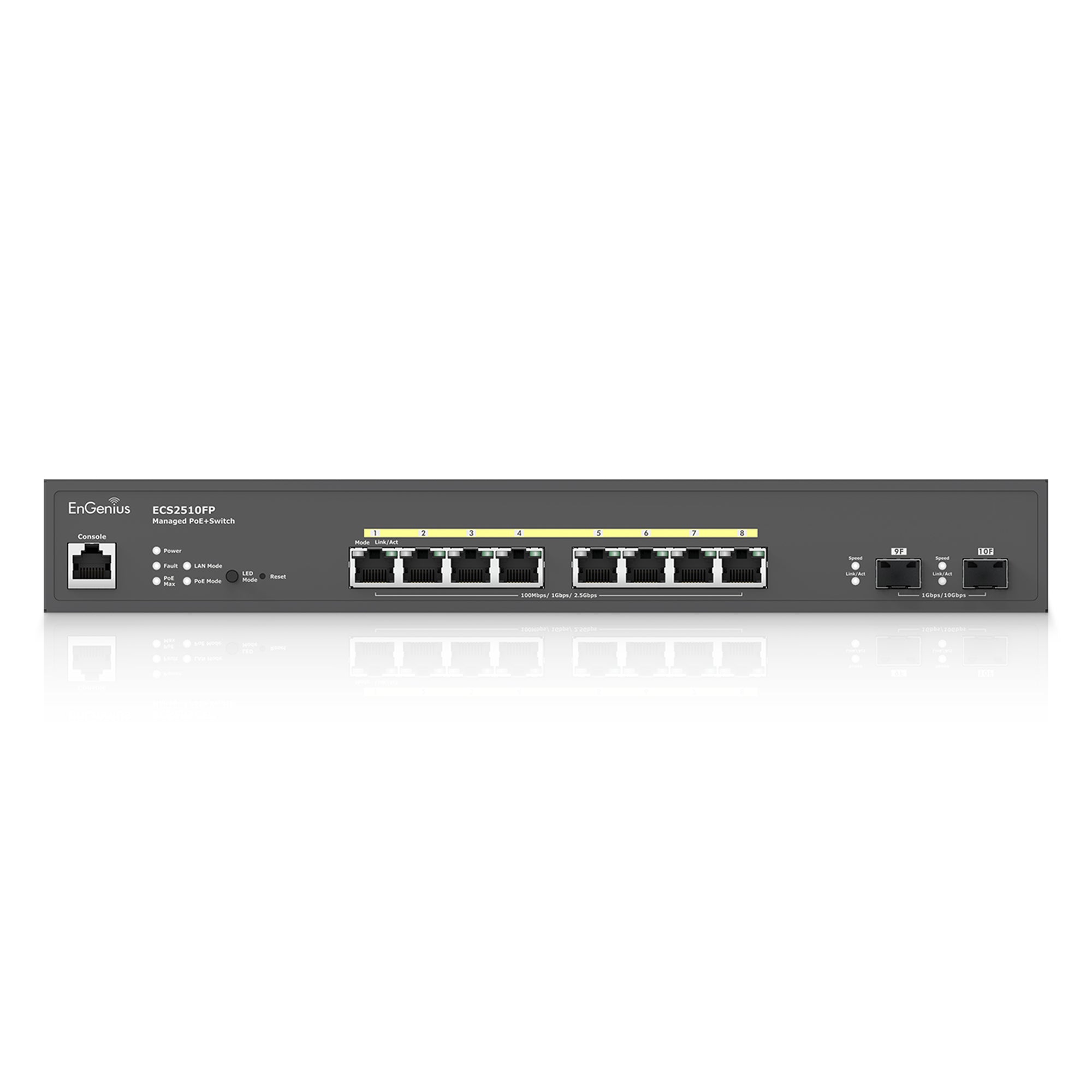 ECS2510FP: Cloud Managed 8 Port Switch 240W PoE+ Multi-Gigabit 2.5 Gb w/ 2 SFP+ Uplink Ports